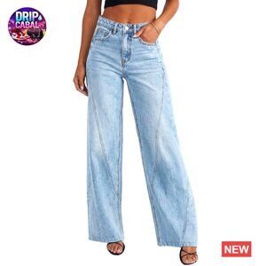 Wide Leg Jeans High Waisted Stretchy Denim Pants Y2K Chic Straight Leg